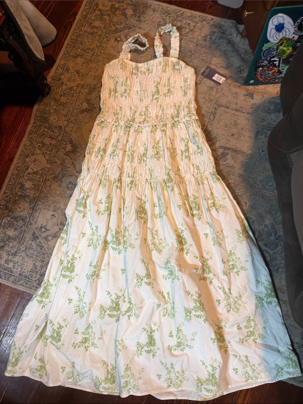 Universal Thread White Sundress with Green Floral Print